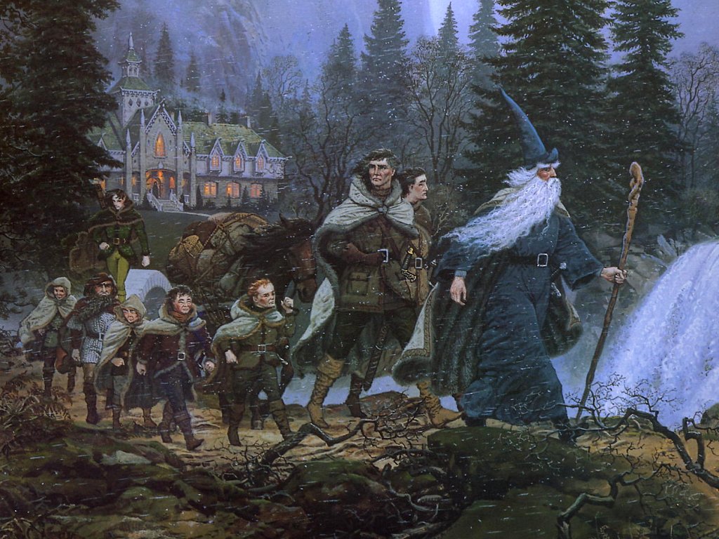 La compañía avanzando desde Rivendel